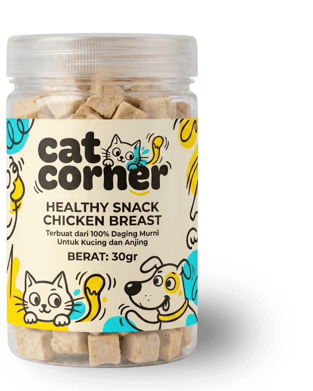 a plastic container of freeze dried chicken breast cube